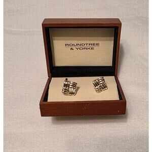 Roundtree & Yorke Two Tone Cuff Links Gold Silver Tone Woven Knot w/ Box